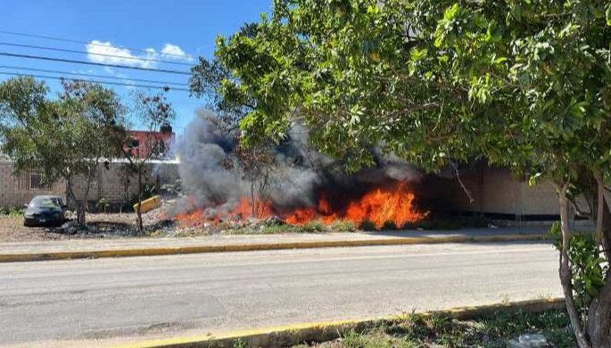  Incendio en un terreno baldío en la región 227 de Cancún