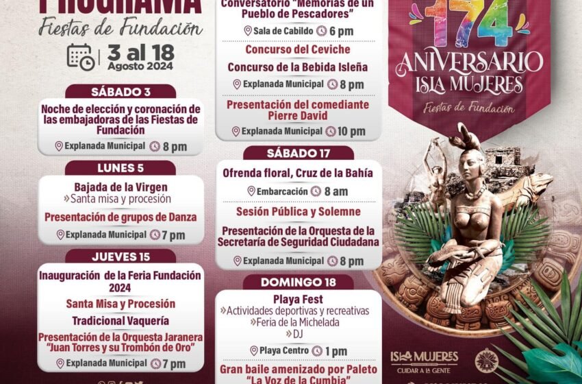  Anuncian Cartelera para el 174 Aniversario de Isla Mujeres ‘Fiestas de Fundación’