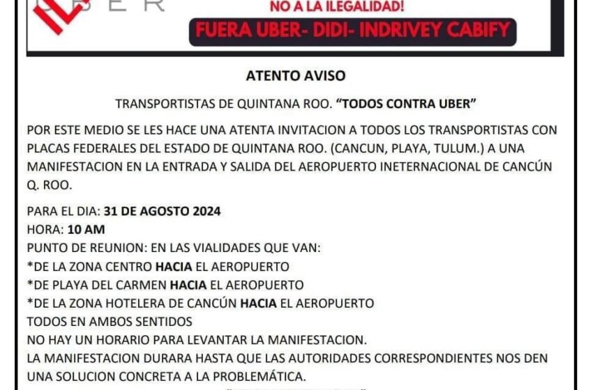 Su principal queja gira en torno a la validez de los permisos otorgados a Uber en el estado de Quintana Roo, los cuales consideran irregulares.